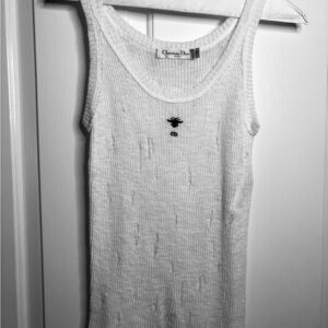 EUC Dior WHITE hand distressed ribbed tank top size US 8